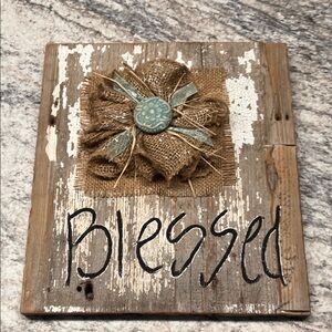 Rustic Handcrafted Blessed Barn Wood Burlap and Door Knob Wall Art